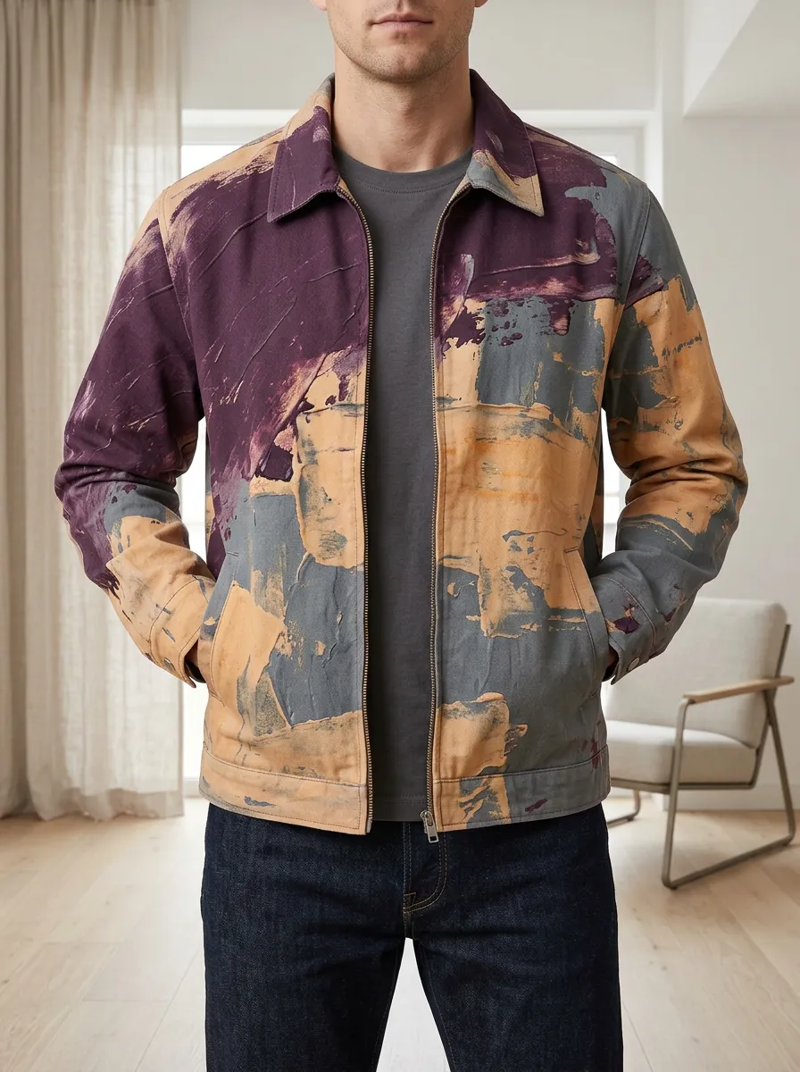 Men's Abstract Art Brushstroke Rugged Explorer Jacket