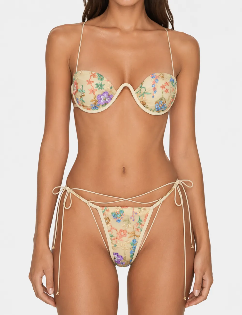 Embroidered Sheer Mesh Base Bikini Set