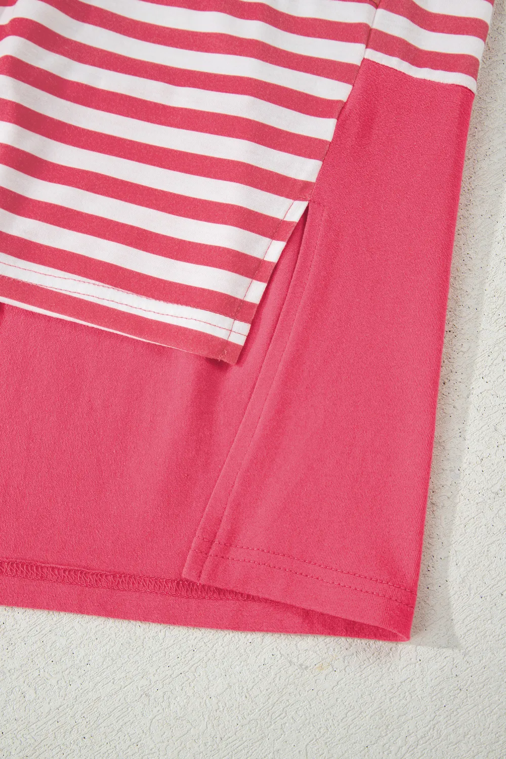 Pink Stripe Block Patchwork Drop Top