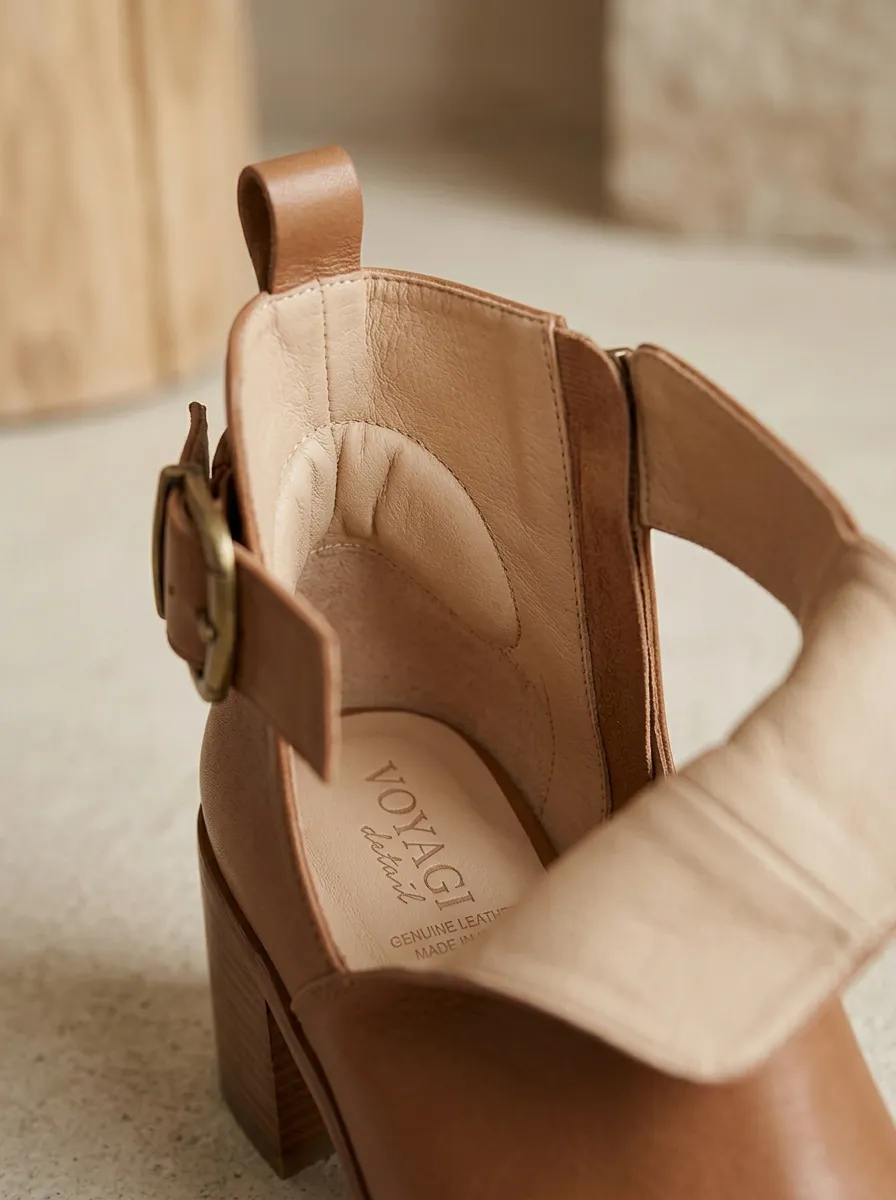 Cutout Buckle-Detail Leather-Look Women's Peep-Toe Ankle Boots