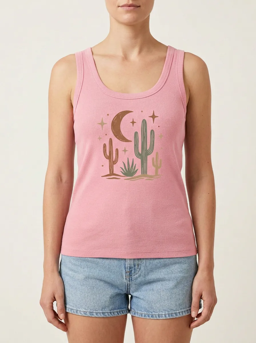 Cactus Moon Starry Built-In Bra Tank Top