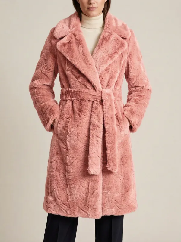 Plush Solid Faux Fur Belted Coat