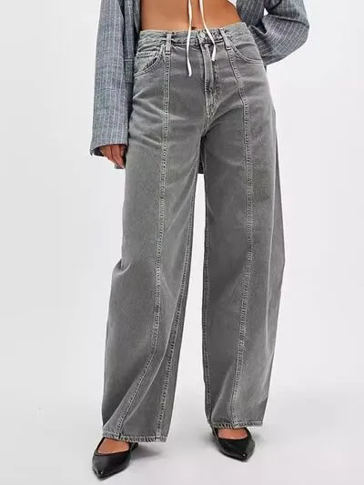 Straight Leg V Neck Denim Jeans