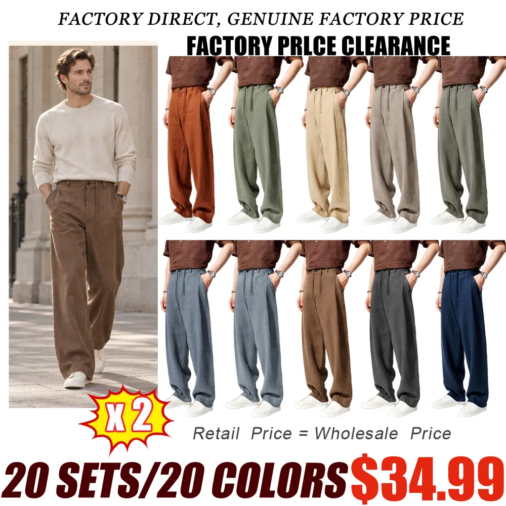 Men's Heavyweight Pure Linen Straight-Leg Casual Trousers – 