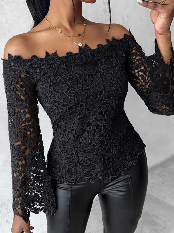 Flared Sleeve Long Sleeve Cutout Off The Shoulder T-Shirt