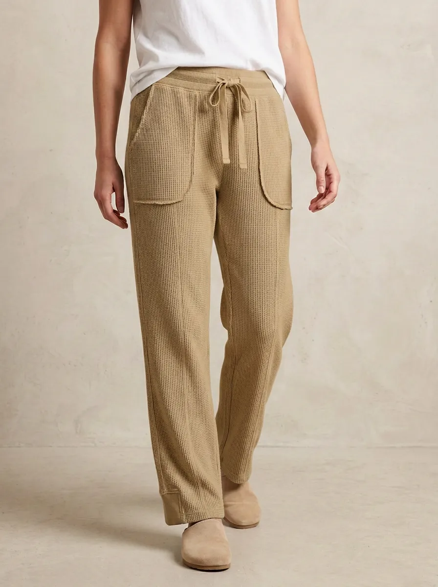 Women's Casual Lounge Waffle Knit Drawstring Jogger Pants