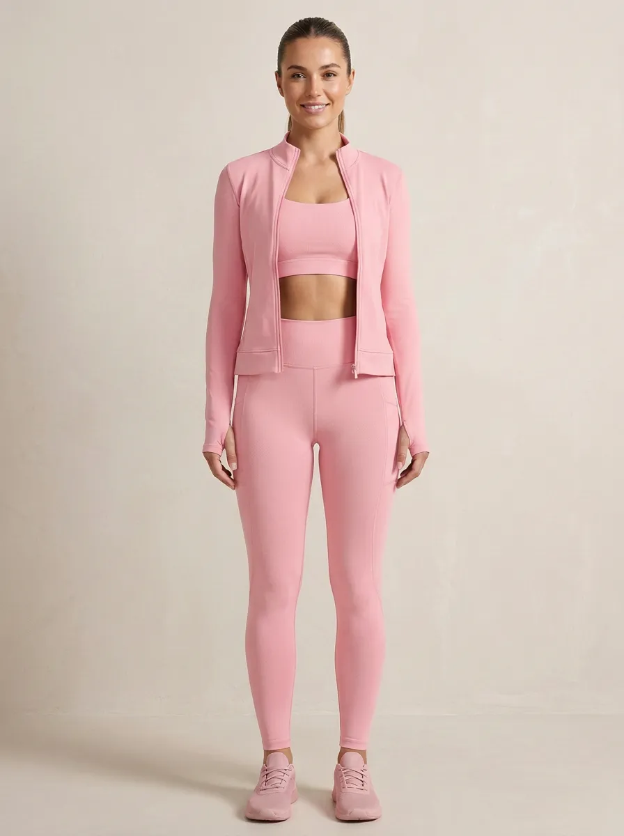 Performance-Inspired Zip Detail Training Look Women's Three Piece Activewear Set