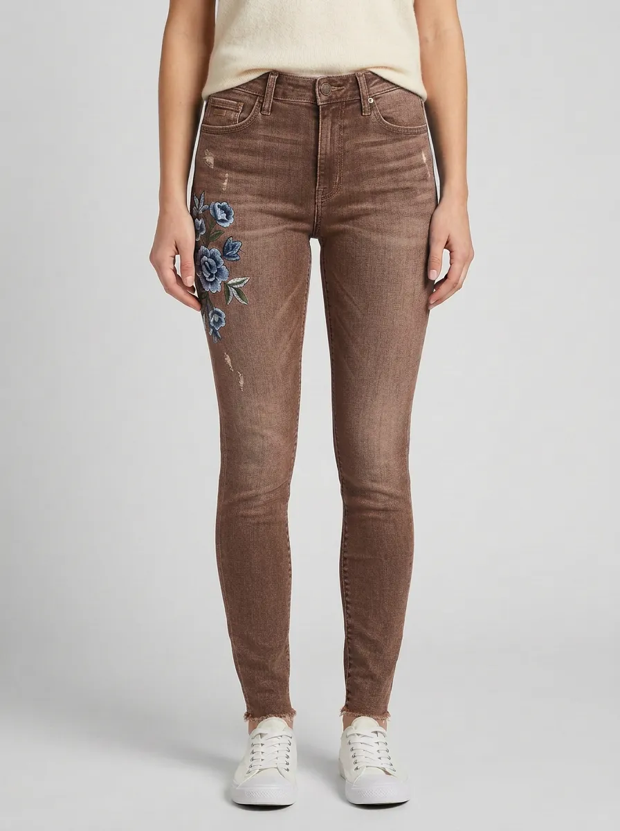 Women's Ridge Floral Blue Flower Embroidered Slim Jeans