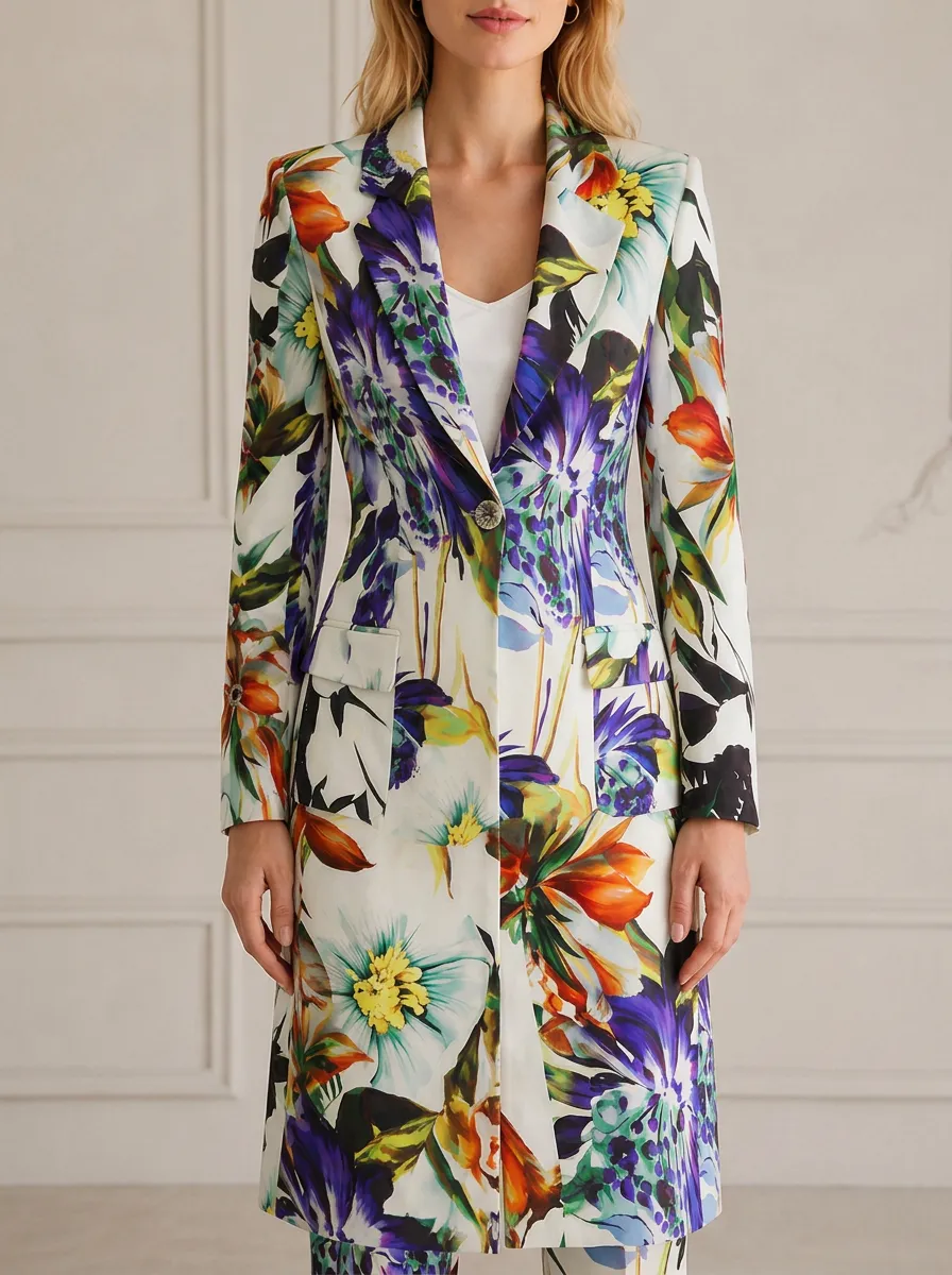 Women's Floral Lover Colorful Botanical Printed Blazer Jacket
