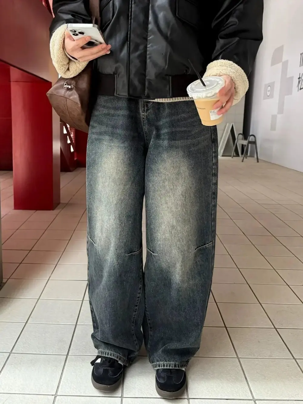 Washed Faded Straight Leg Jeans