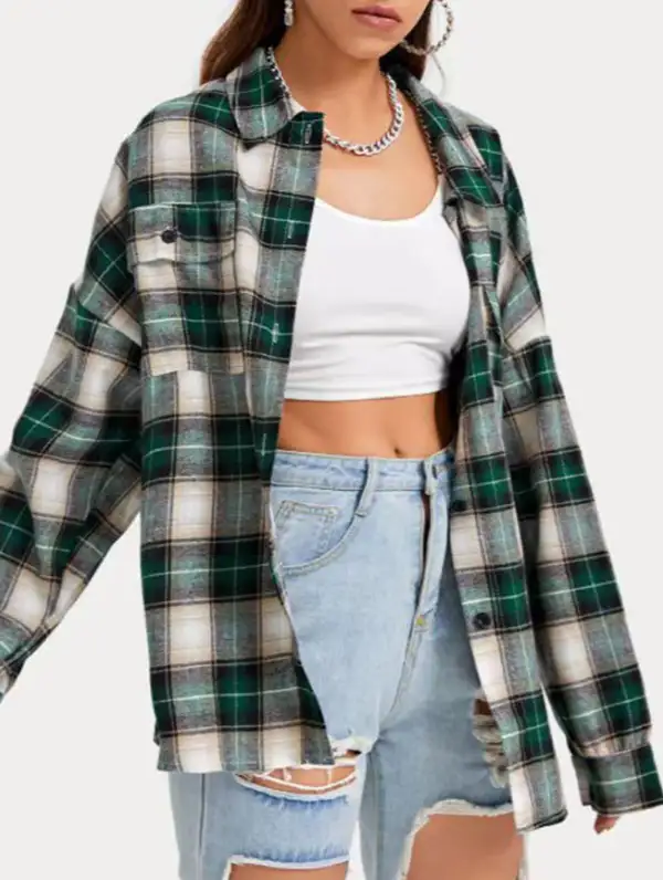 Plaid Loose Fit Long Sleeve Shirt Jacket