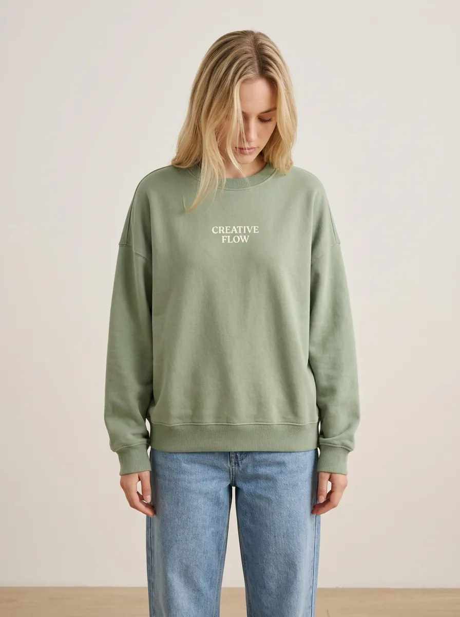 Women's Creative Flow Quote Sage Green Printed Sweatshirt