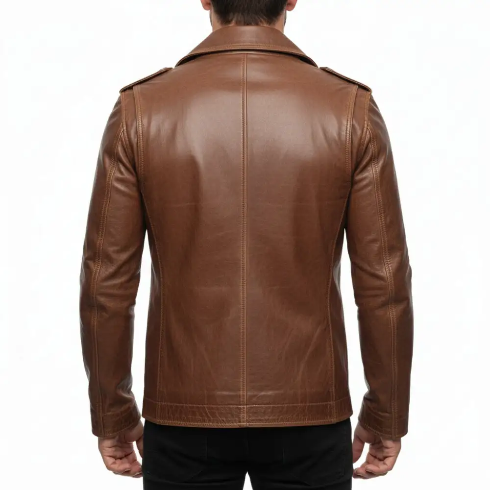 Leather Military Double Breasted Coat