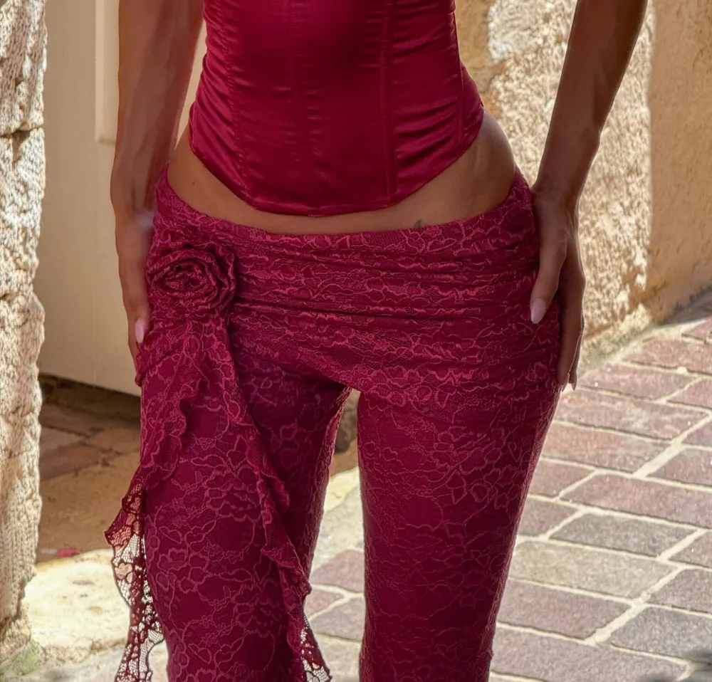 Burgundy Satin Lace Corset Top