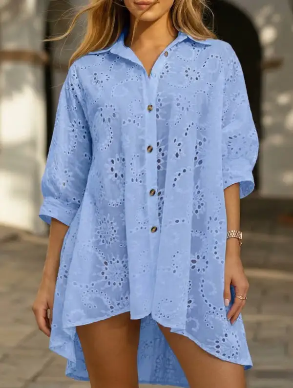 Openwork Flower Button Shirt