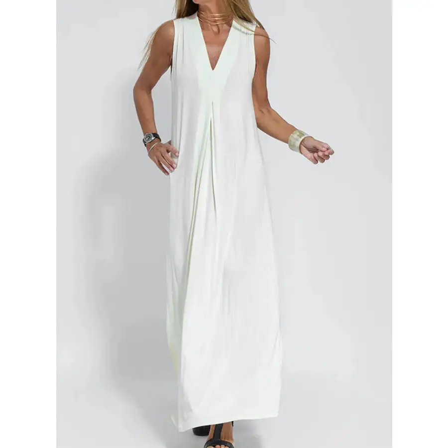 Full Size V Neck Sleeveless Maxi Dress with Slit Plus Size
