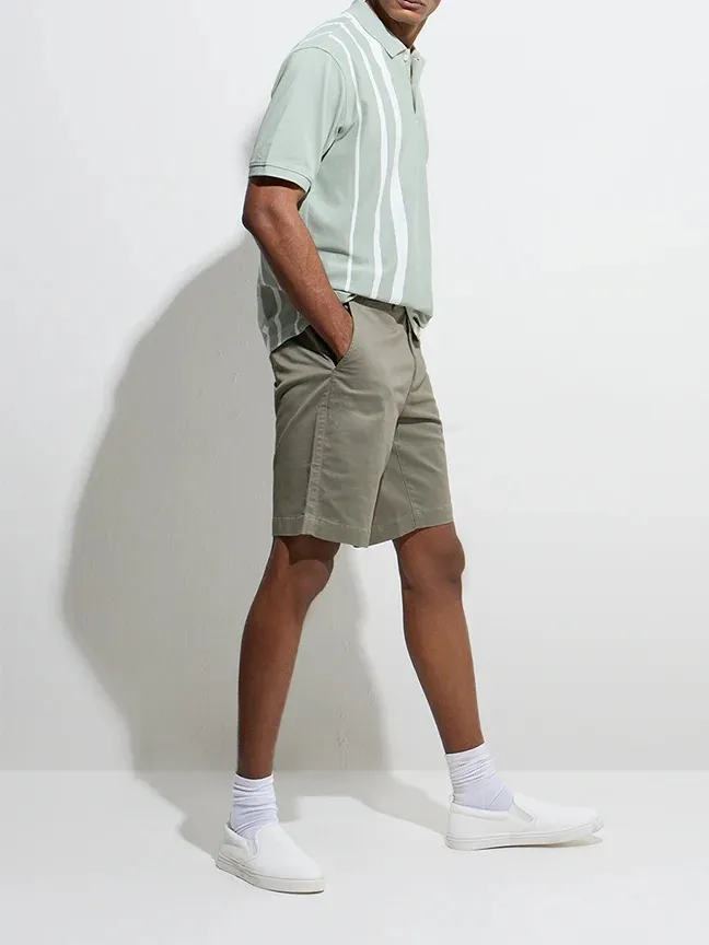 Olive Loose Mid-Waist Cotton-Blend Shorts
