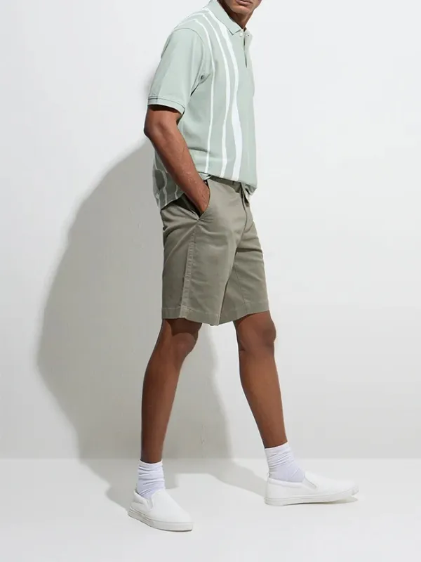 Olive Loose Mid-Waist Cotton-Blend Shorts