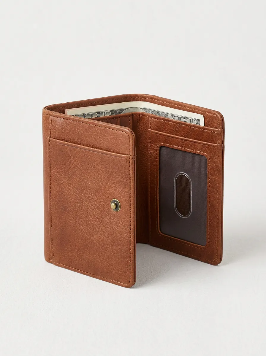 Men's Vintage Brown Leather Trifold Snap Wallet
