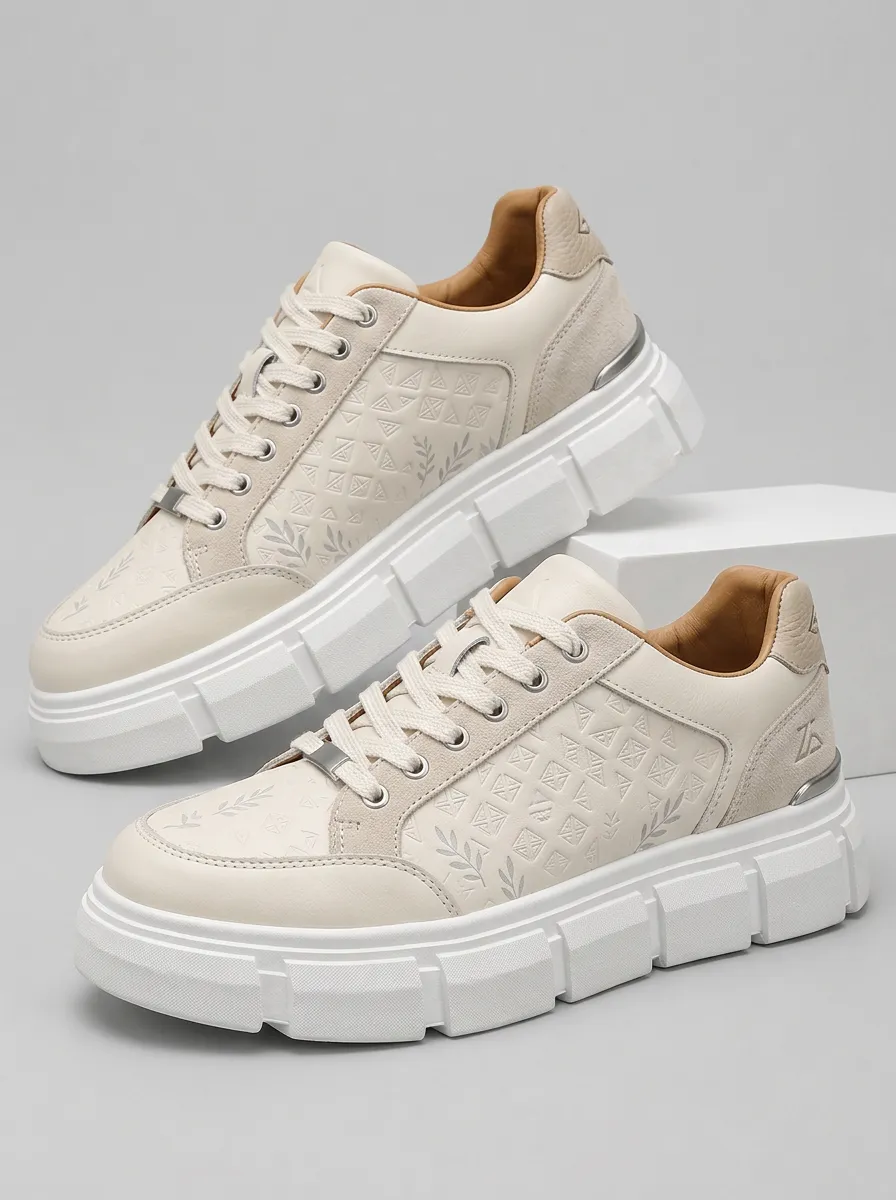 Men's Geometric Leaf Pattern Embossed Skate Shoes