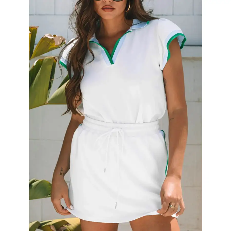 Contrast Trim Top and Mini Skirt Set