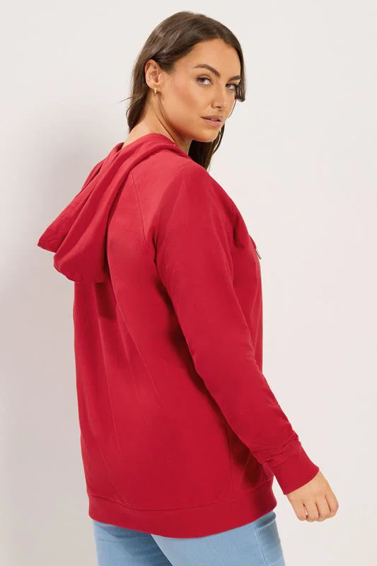 Red Zip Through Raglan Hoodie detail 2