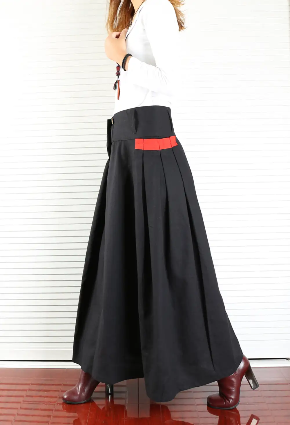 Pleated Linen A Line Maxi Skirt