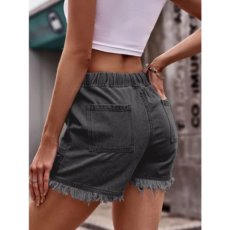 Drawstring Raw-Hem Denim Shorts