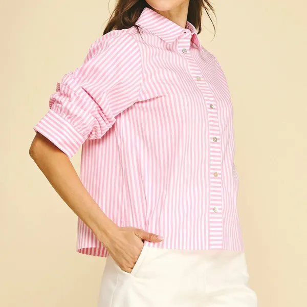 Ruched Sleeve Striped Shirt