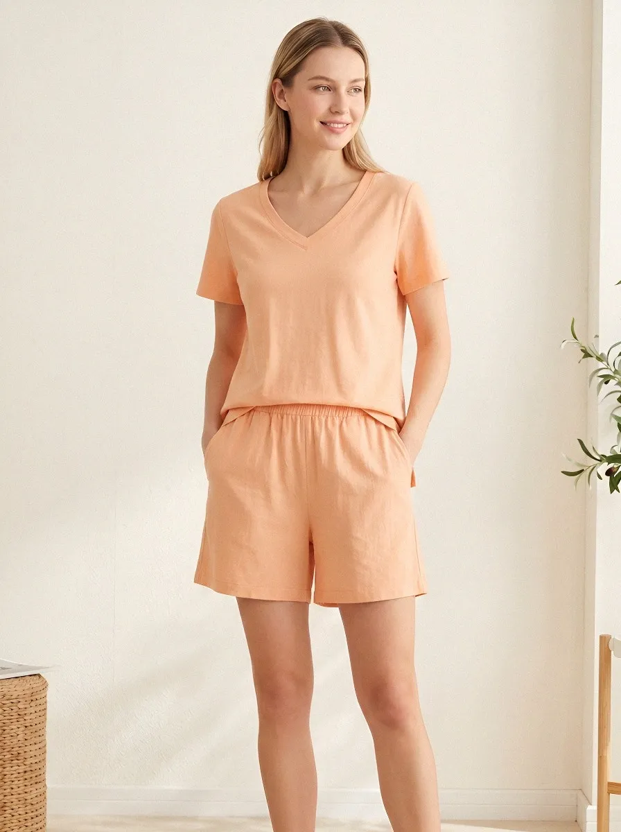 Relaxed Fit V Neck Pants Set