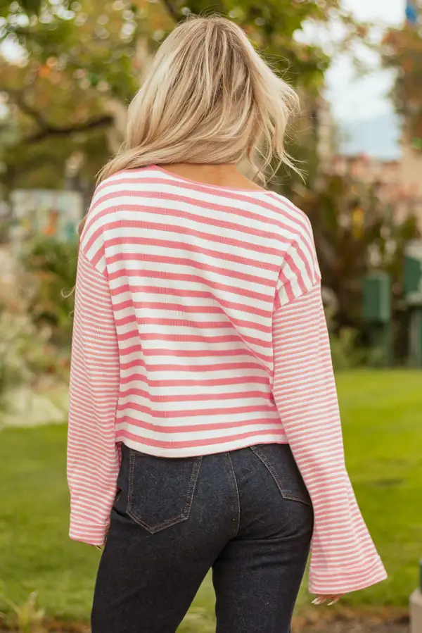 Women's Striped Textured Long Sleeve Top