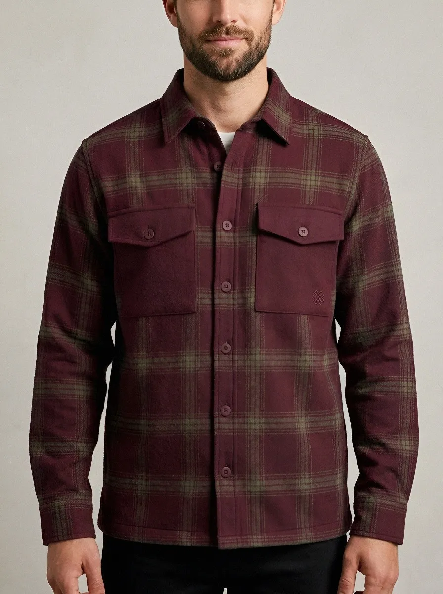 Men's Casual Plaid Pattern Embroidered Flannel Jacket