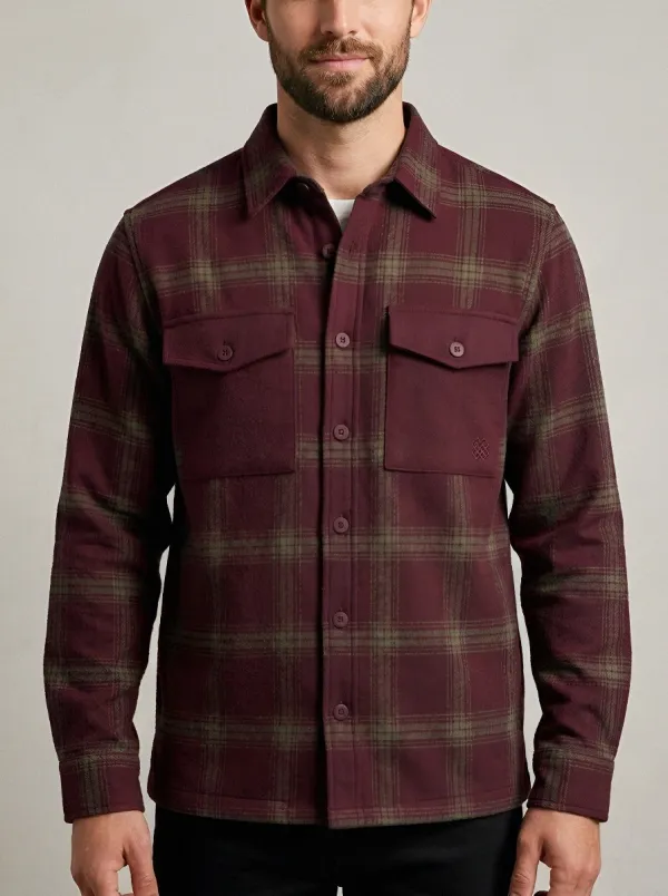 Men's Casual Plaid Pattern Embroidered Flannel Jacket