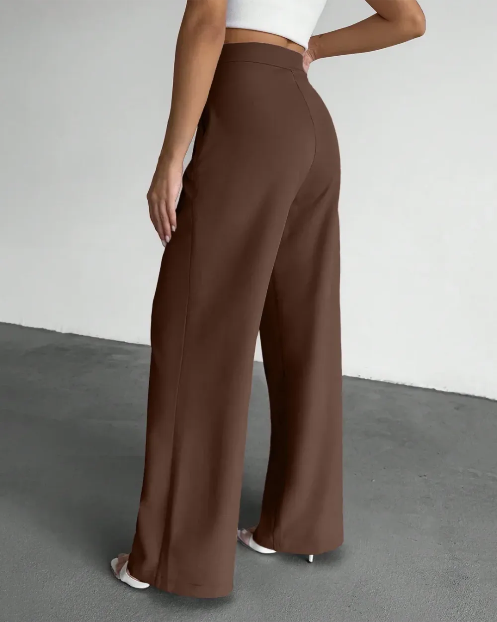 Pleated Pocket High Waist Wide Leg Trousers