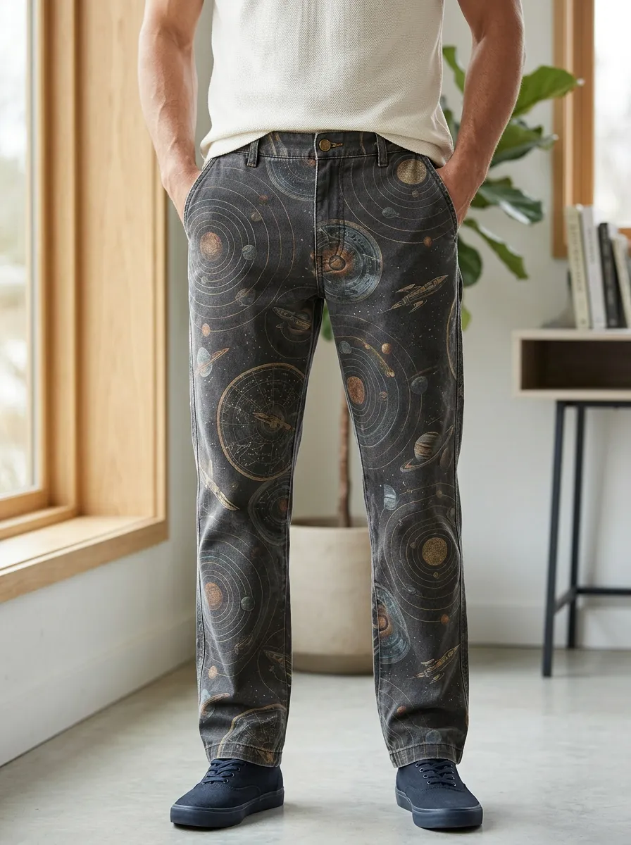 Men's Celestial Print Five-Pocket Trousers