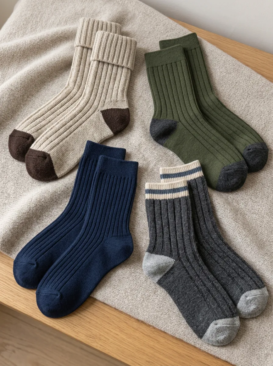 Men's Casual Daily Wear Ribbed Knit Colorblock Cotton Socks 4-Pack
