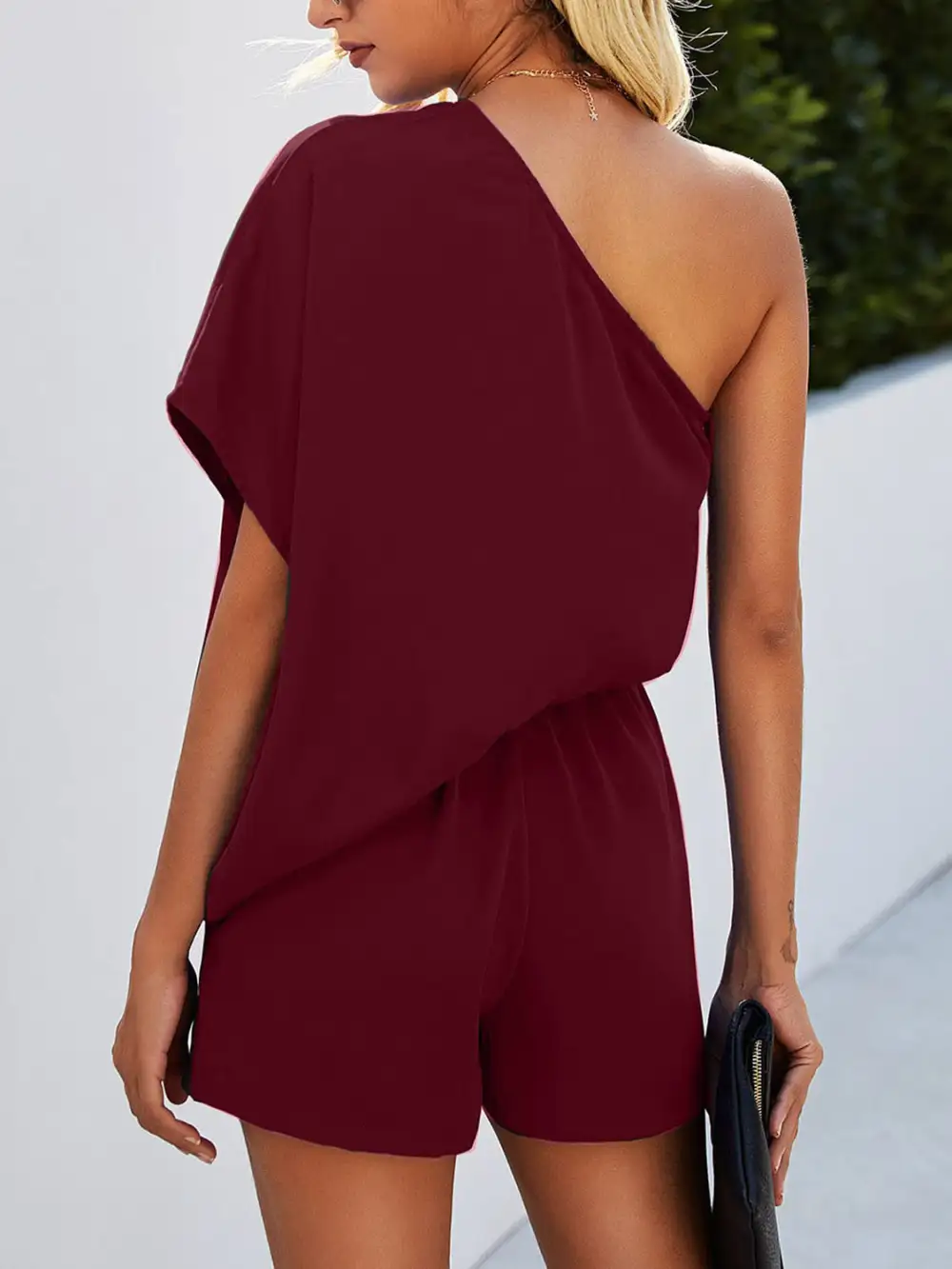 Asymmetric Batwing Sleeve Romper