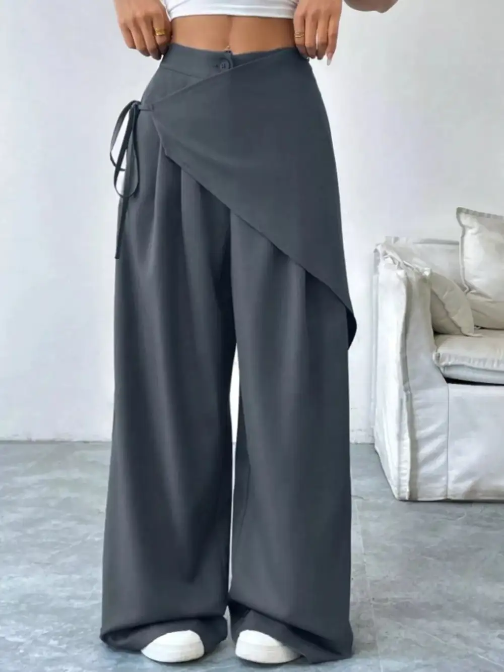 Wrap Front Wide Leg Pants