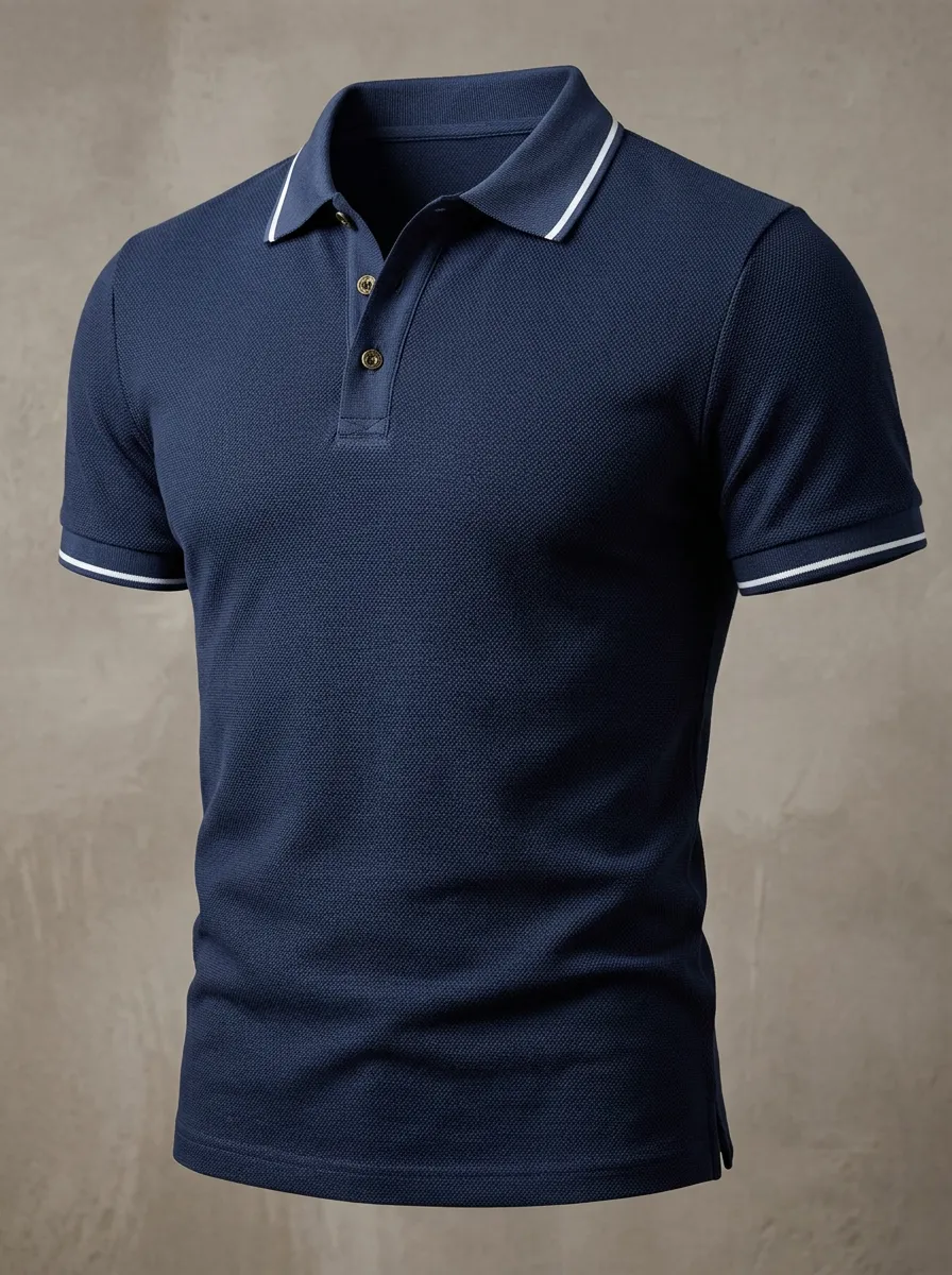 Refined Textured Contrast-Trim Men's Polo Shirt