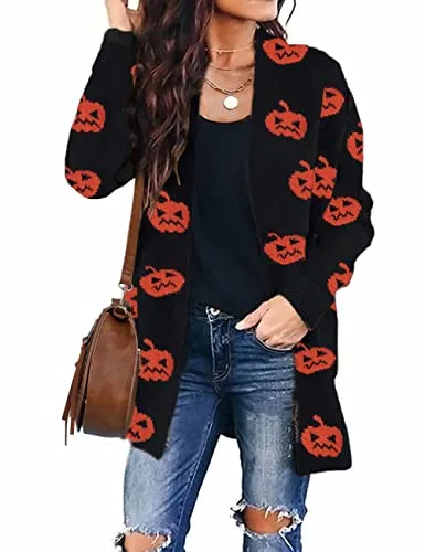 Women's Long Sleeves Open Front Leopard Print Knitted Sweater Cardigan Coat Outwear