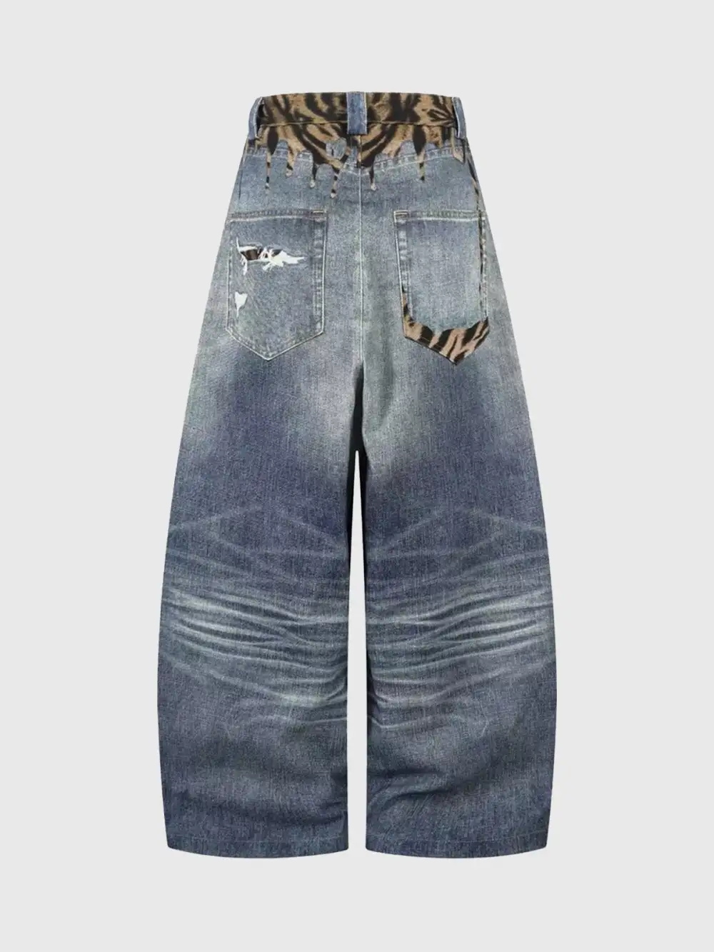 Barrel-Leg Curved-Cut Washed Pants