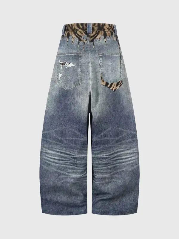 Barrel-Leg Curved-Cut Washed Pants