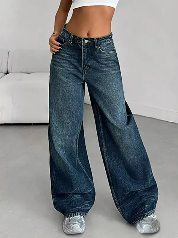 Ruched Wide Leg Denim Jeans