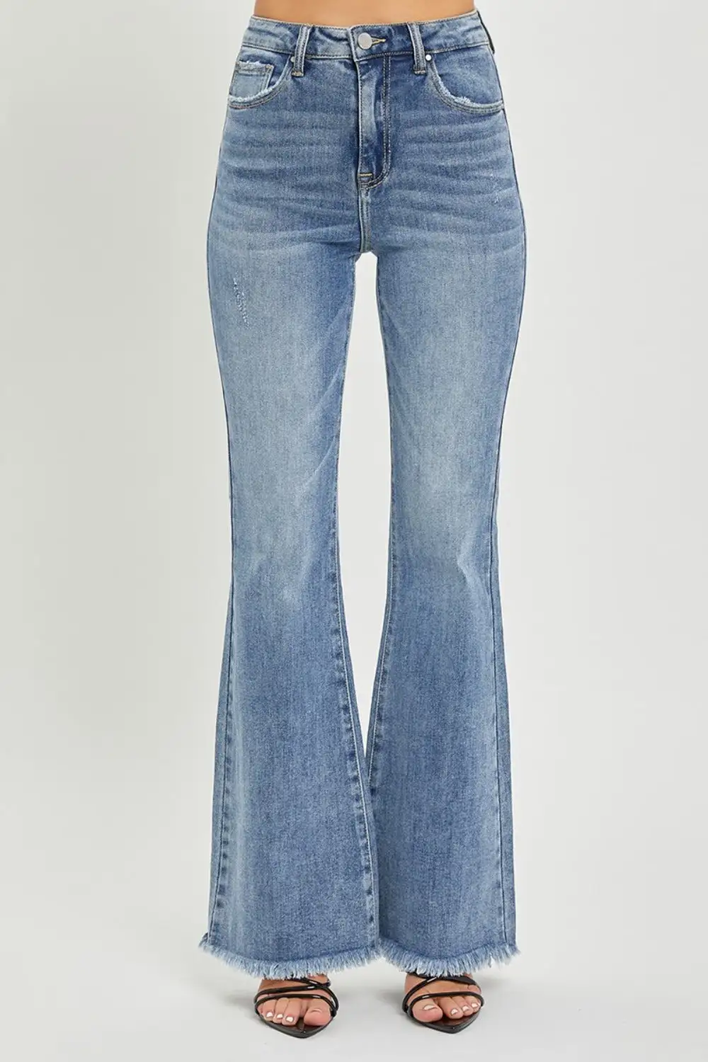 High Waist Raw Hem Flared Denim Jeans