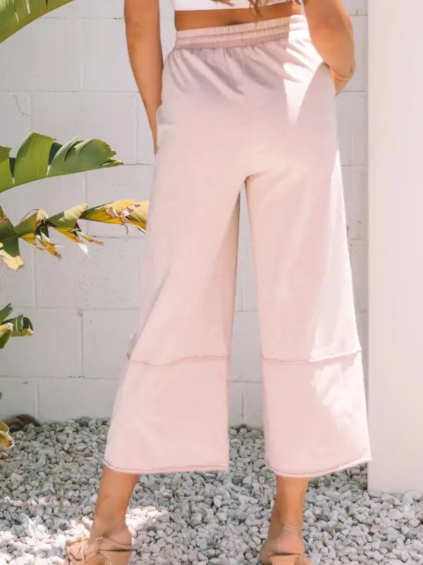 Wide Leg Cropped Drawstring Floral Pants
