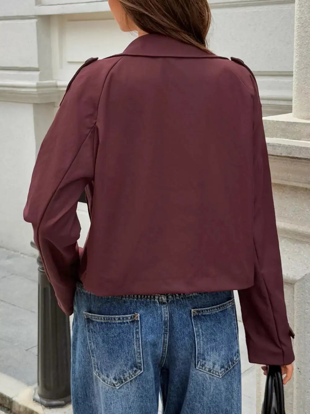 Cropped Double-breasted Raglan Sleeve Jacket