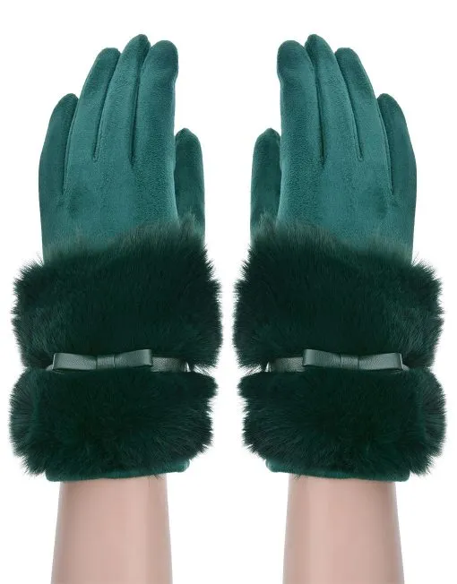Band Detail Faux Fur Gloves