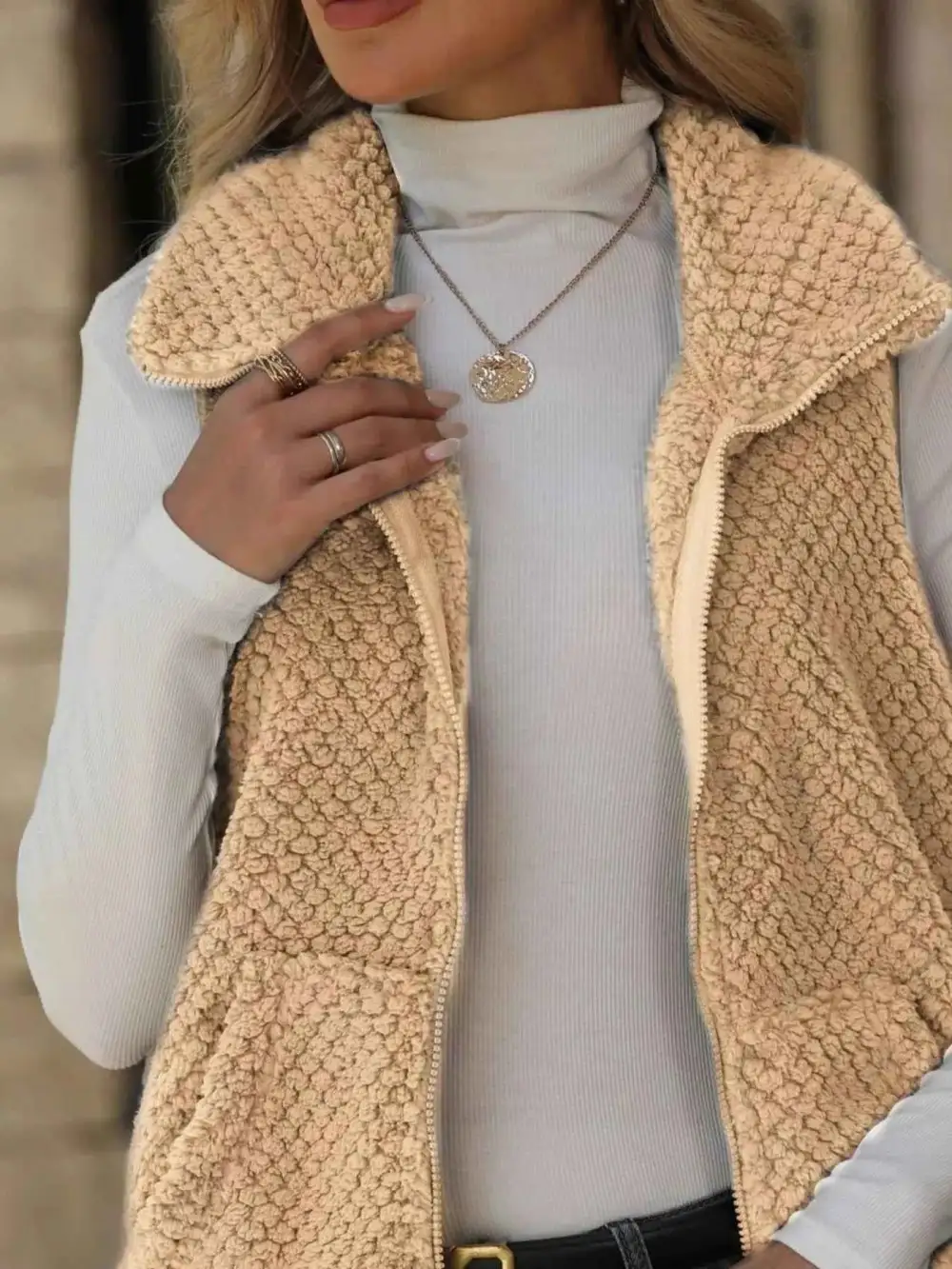 Layered Zip-Up Vest Coat