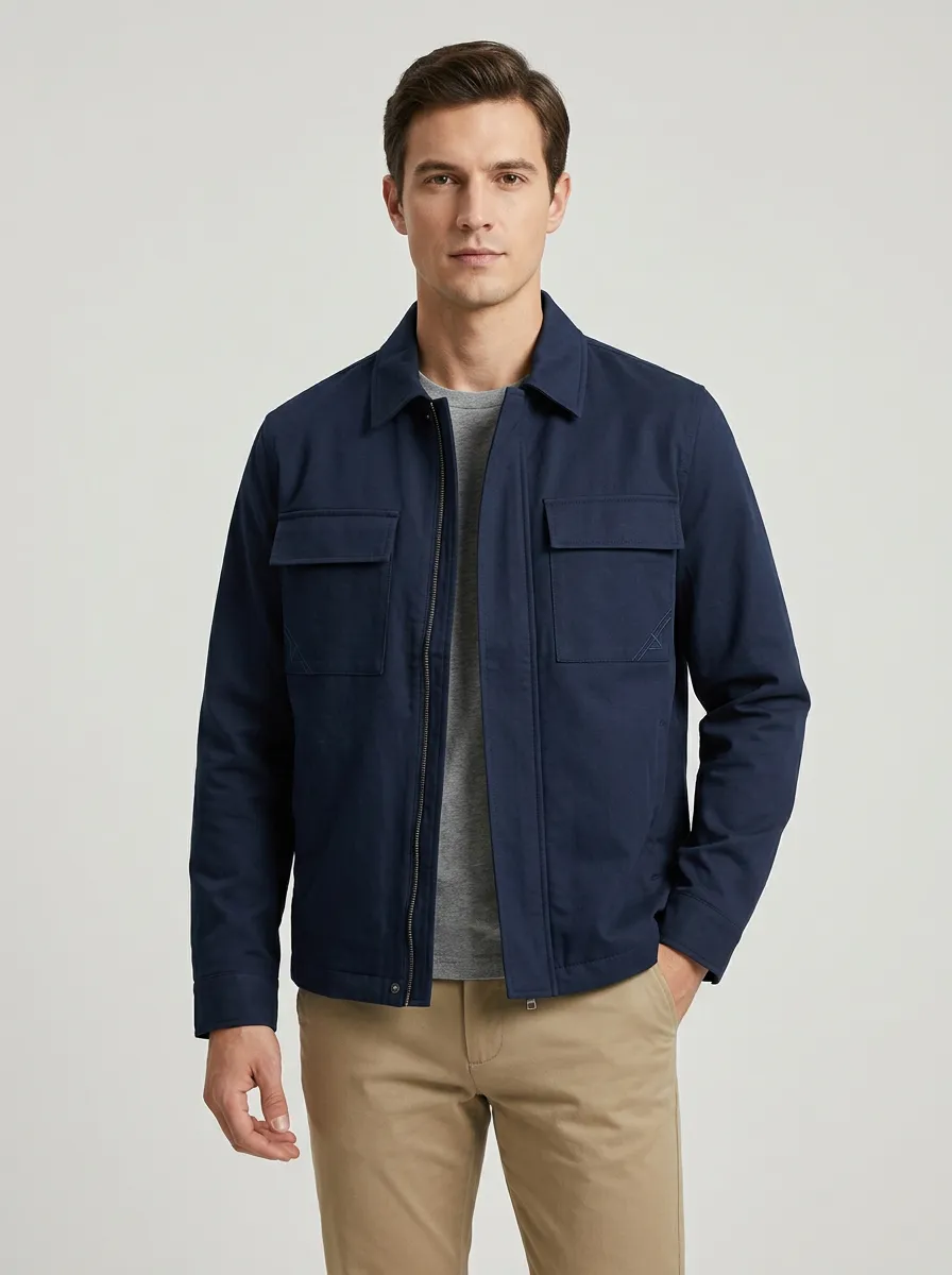 Men's Ridge Navy Blue Zip-Up Utility Jacket