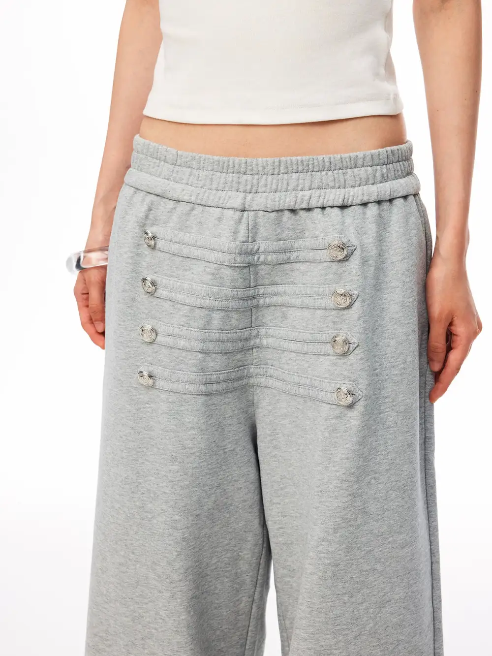 Wide-Leg Button-Detail Pants
